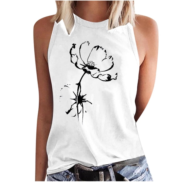 Birdeem Women Floral Printing Tank Fit Round-Neck Sleeveless Block Shirts Tunic Tee Tops
