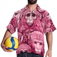 thumbnail image 4 of Pink Monkey Gorilla Men's Short Sleeve Hawaiian Poplin Shirt, Casual Printed Button Down Summer Beach Shirts - Unisex, 4 of 6
