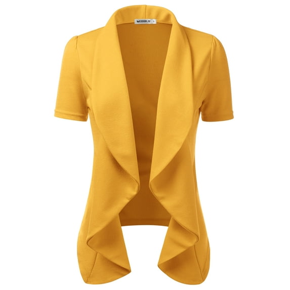 Doublju Women's Short Sleeve Open Front Draped Blazer