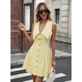 thumbnail image 6 of Women'S V Neck Short Dress Button Front Sleeveless A Line Flare Tank Dresses Yellow S, 6 of 9