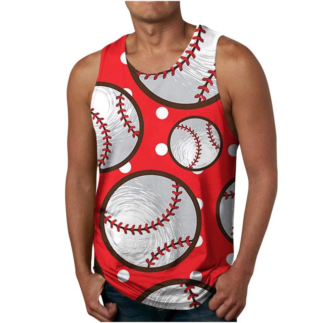 lcziwo Débardeurs Grande Taille pour Hommes, Débardeurs Graphiques pour Hommes Débardeur Sans Manches Imprimé Baseball 3D Col Rond Été Entraînement Débardeur de Musculation, Rouge, TTTG