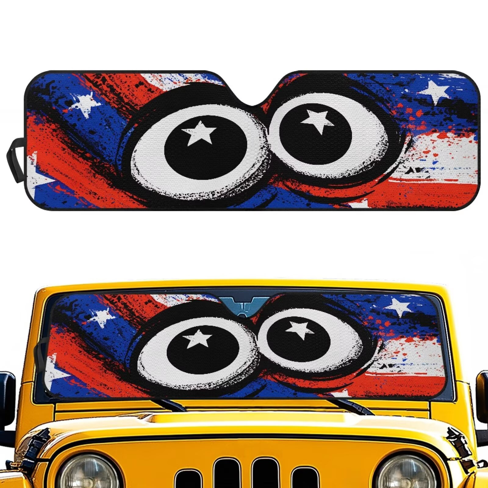 Binienty Funny Car Windshield Sun Shade Eyes American Flag Sun Shade for Jeep Wrangler JK/JKU 2007-2018 Foldable Sunvisor Heat Reflector-Keep Your Vehicle Cool