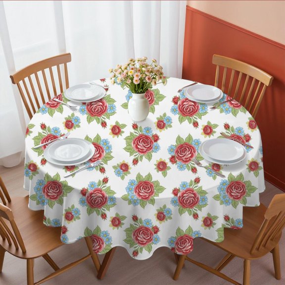 Pioneer Flower Floral Print Pattern Round Tablecloth 60 X 60 Inch, Wrinkle Resistant Wipeable Table Cloth for Kitchen Dining Picnic Patio Party