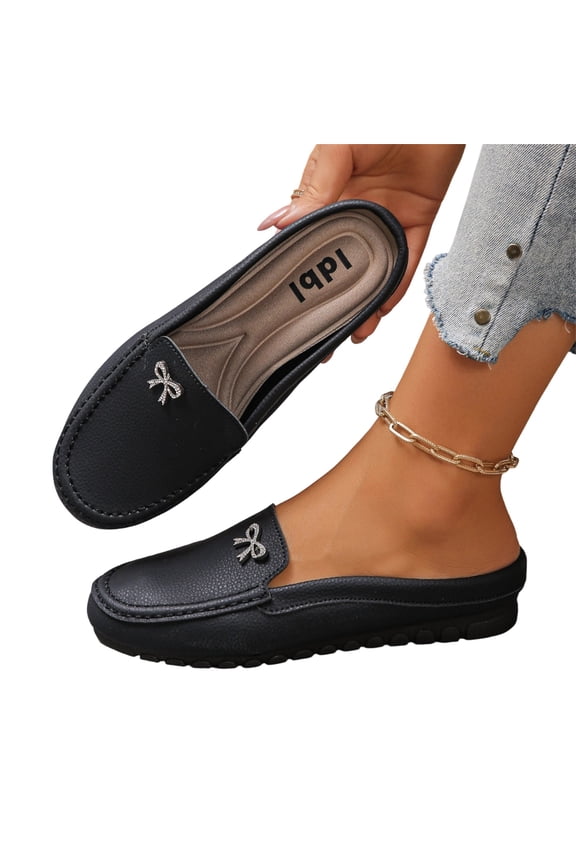 Slip-On Comfort Driving Shoes, Orthopedic Shoes,Leather Flowers Arch Support Flats Slip On Loafers No Heel Wide Width Lightweight Sneakers Walking Casual Dressy Vintage Outdoor Shoe, Black 8