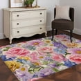 thumbnail image 3 of Purple Pink Floral Area Rugs 3'x5', Washable Small Throw Rugs for Living Room Bedroom, Spring Farmhouse Country Vintage Flower Indoor Outdoor Rug Non-Slip Low Pile Carpet Runner Reversible Floor Mats, 3 of 8