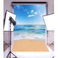 thumbnail image 2 of ABPHOTO Polyester 5x7ft Beach Photo Backdrop Seaside Landscape Blue Sky White Clouds Beach Backdrop for Photography Party Hawaiian Luau Scene Setters Personal Portrait Photo Background Studio Props, 2 of 4