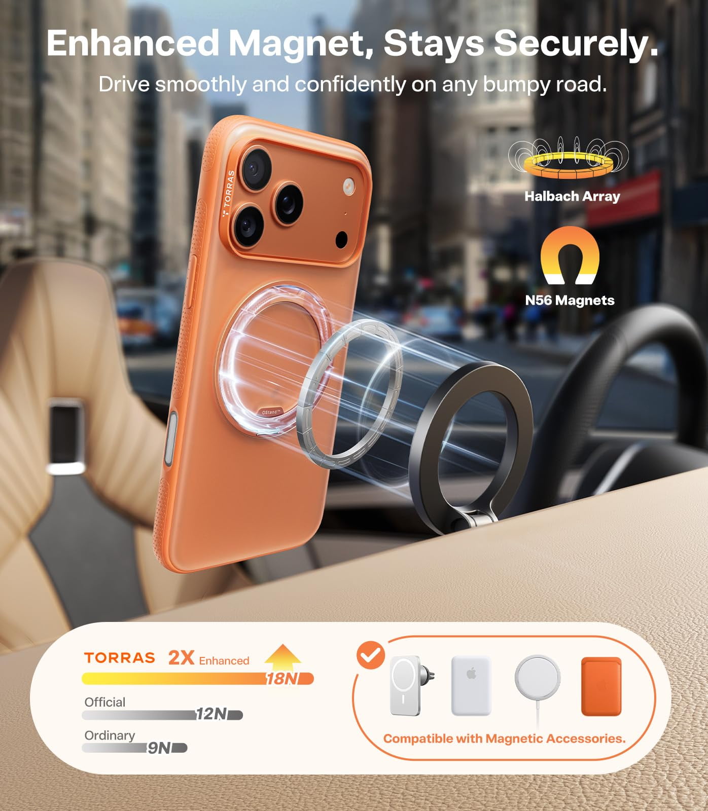TORRAS O3 Fitness for iPhone 17 Pro Max Case, Fit for MagSafe with 360°Stand, Mil-Grade Protection, Camera Control, Translucent Slim, 6.9″,Cosmic Orange