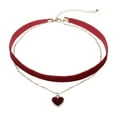 thumbnail image 1 of Collar gargantilla de terciopelo rojo vino con cadena de clavícula para mujer, 1 of 6