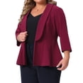 thumbnail image 2 of DARING DIVA Women's Plus Blazer Sleeve Open Front Peplum Work Suit Jacket 4X Burgundy, 2 of 6