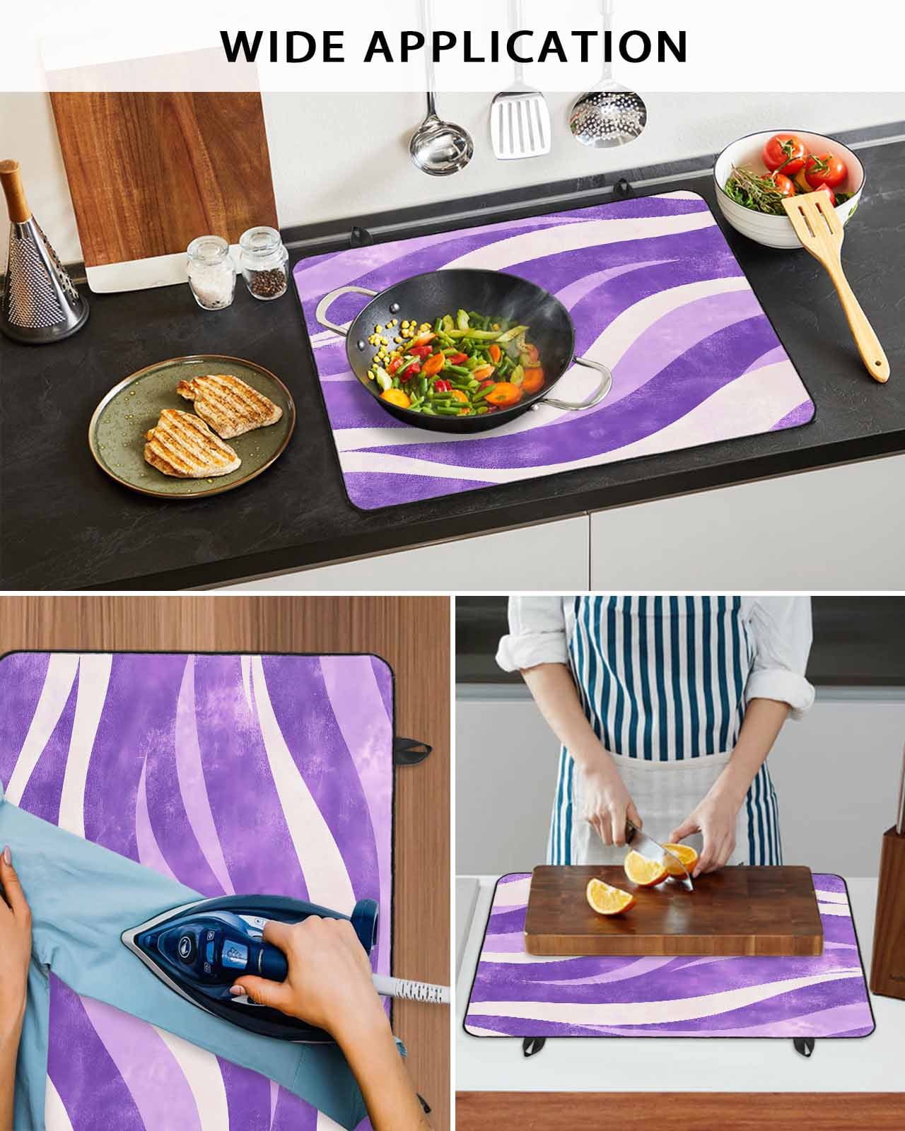 nqOlkjepod Large Induction Cooktop Protector Mat 36"x21", Purple Waves Stove Top Covers for Electric Stove, Ombre Sea Ripples Shabby Beach Decorative Stove Burner Cover Mats, Glass Top Stove Cover