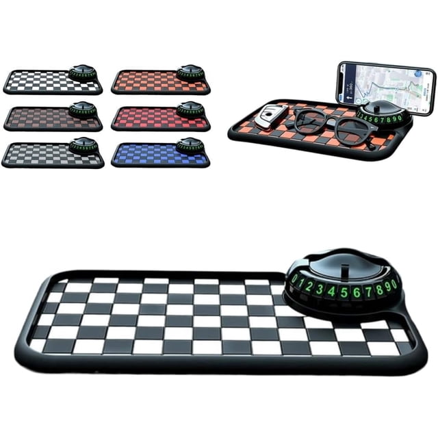 Multi-Functional Support Anti-Slip Pad for Car,Multifunctional Car Anti-Slip Dashboard Mat with 360° Rotating Phone Holder & Hidden Parking Number Plate,Dashboard Organizer for Phone,Keys,Sunglasses