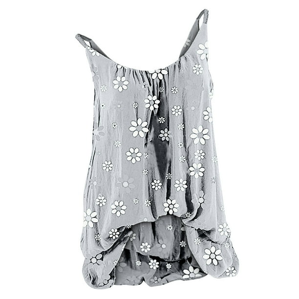 Gibobby Flower O Cuello Tee Bluses Impresión Camisole de mujeres Sleeveless Tops Mujer Blouse(Gris,G)