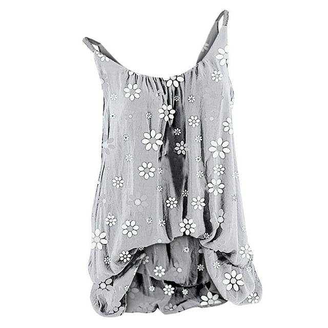 HUANBAI Débardeur Sans Manches Col Rond Blouses à Fleurs Hauts Imprimés Tee Camisole Blouse pour Femmes