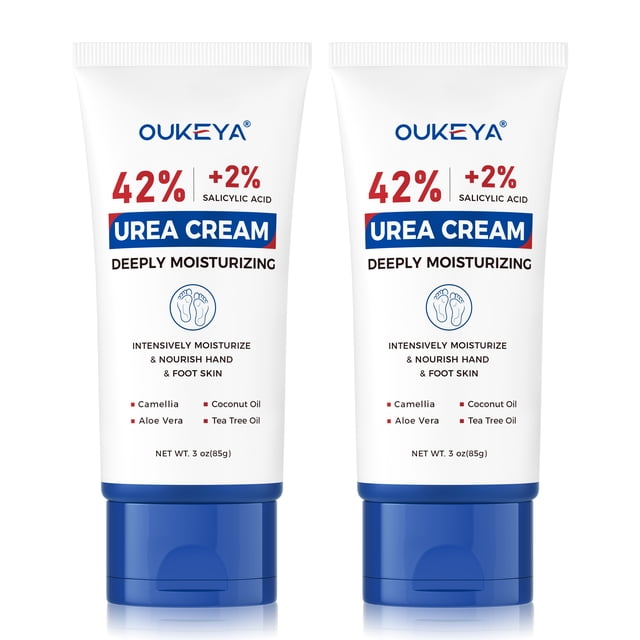 OUKEYA Crema de Urea 42 con 2 Tubos de Ácido Salicílico 6 oz, Crema de Urea para Pies y Manos para Cabello Seco y Agrietado, 2 Pzas