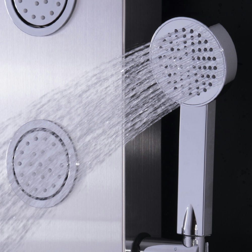 Finihen Shower Panel, Shower Panel Tower System, 47 Inch Stainless Shower Panel with Massage Jets Hand Shower, Silver Finihen Shower Panel, Shower Panel Tower System, 47 Inch Stainless Shower Panel with Massage Jets Hand Shower, Silver