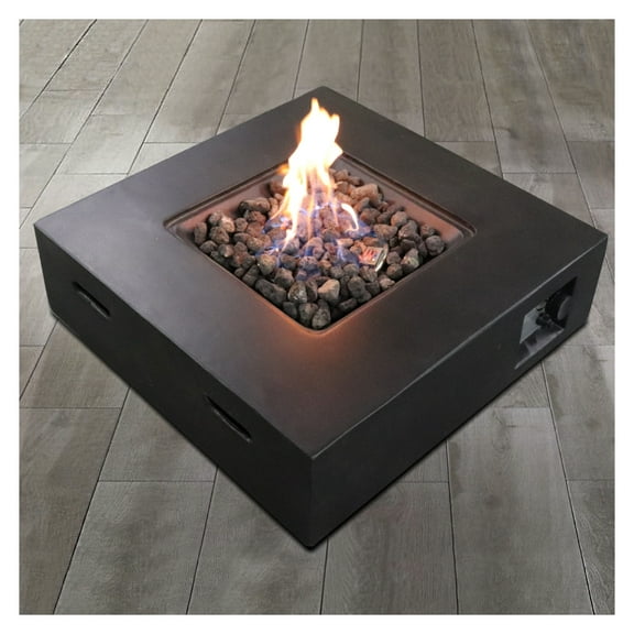 Fiber Reinforced Concrete Propane Gas Fire Pit Table, Charcoal Finish, Outdoor Modern Patio Fireplace, Durable Heating