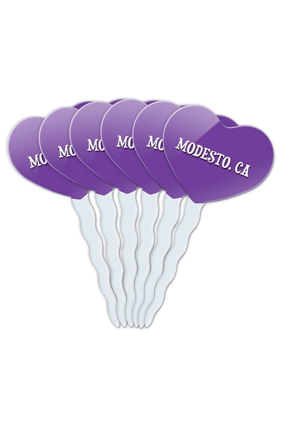 Modesto CA Heart Love Cupcake Picks Toppers - Set of 6