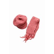 1 Women's Knitted Scarf and Brim Beanie Pink
