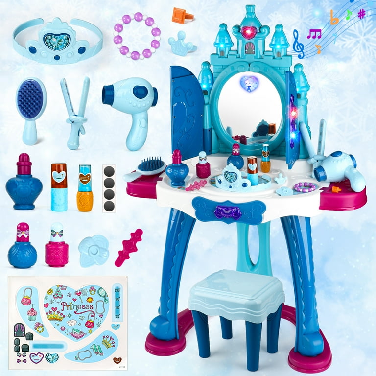 H23K81a キットファニチア KIT FURNITURE ドレッサーセット Hot Bee Princess Vanity Toy Set, Light-Up Makeup Table & Chair for