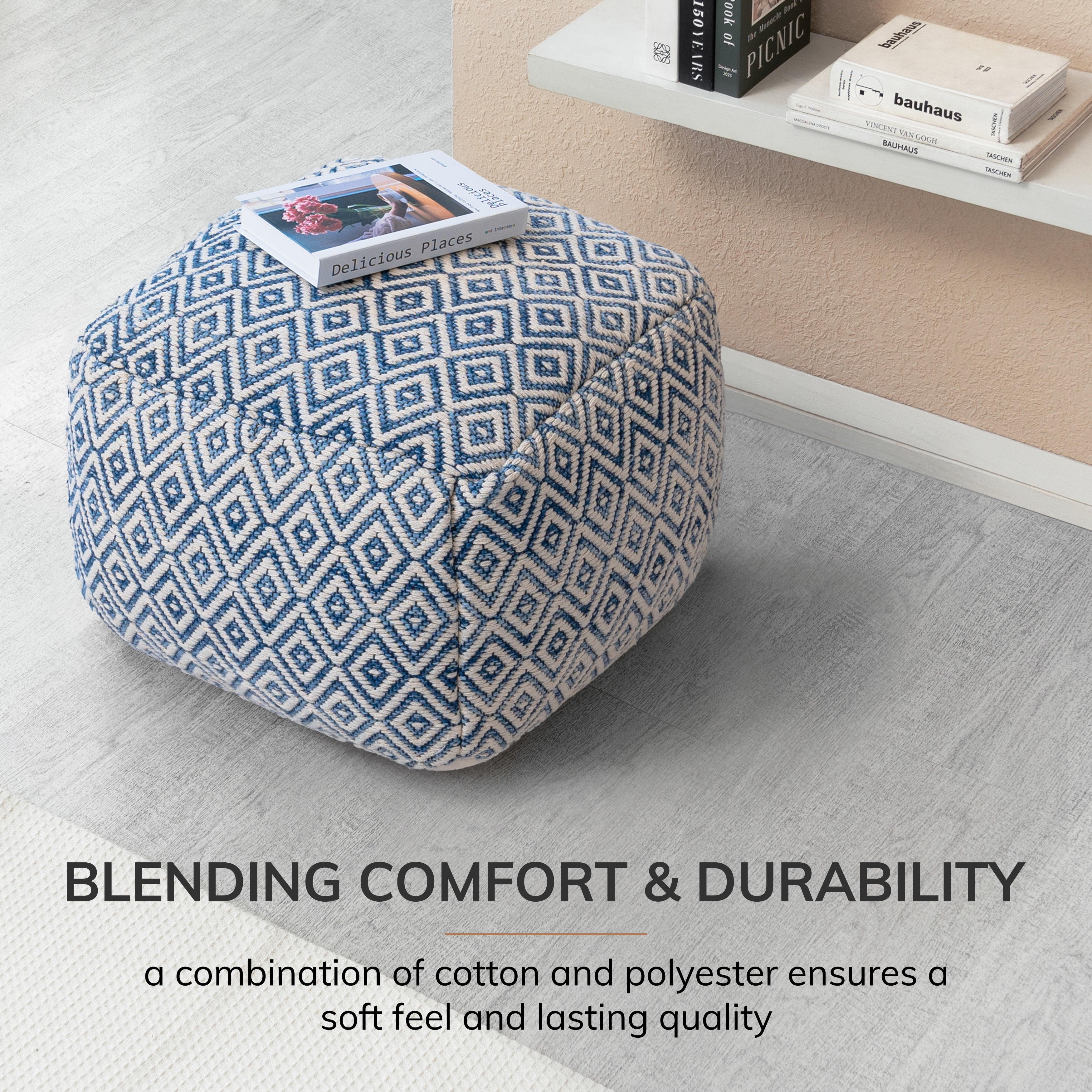 Cherokee Nightlife 22" x 22" x 16" Black & Gray Pouf