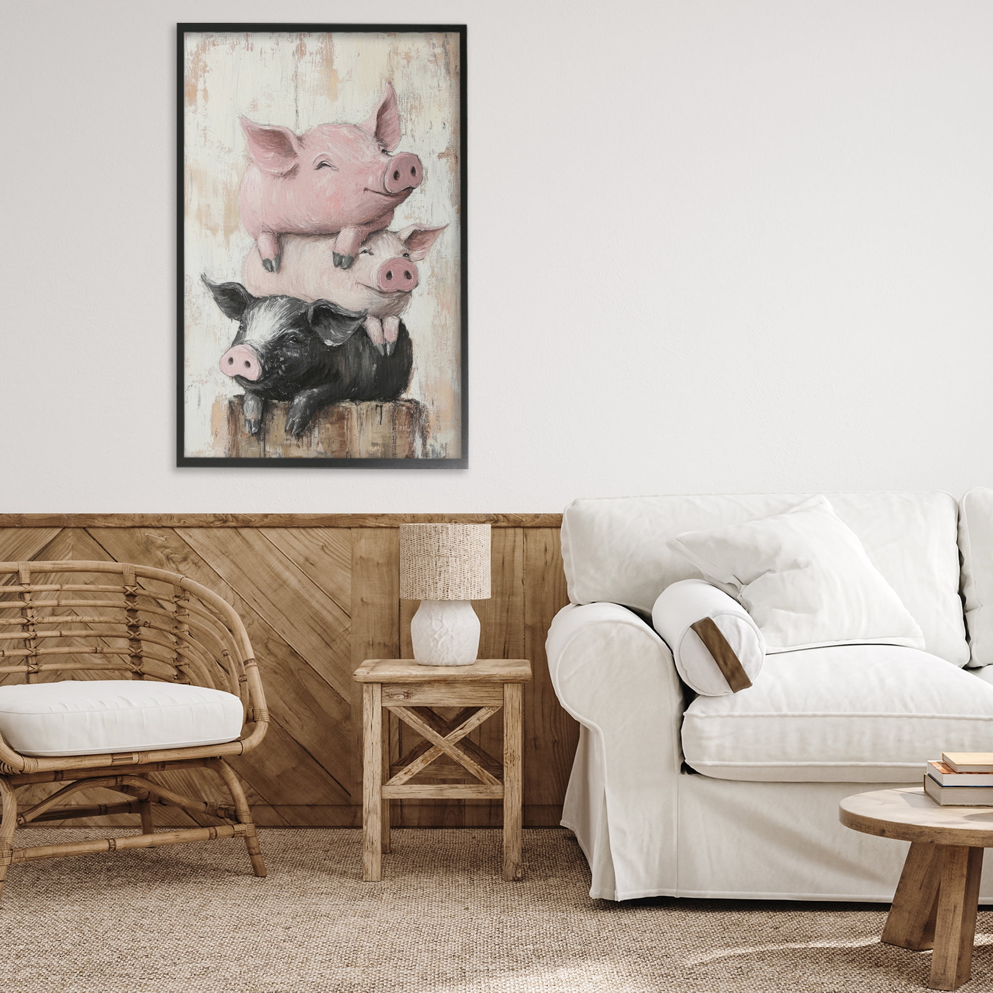 Stupell Industries Pig & Piglet Pile Black Framed Giclee Art, design by Tina LeCour