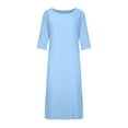 thumbnail image 3 of Gaecuw Linen Summer Dresses for Women Crew Neck Tshirt Dress Short Sleeve Plus Size Dresses Calf Length Maxi Dresses Shift Vacation Dresses Beach Dresses Casual Trendy Dresses Solid Summer Dresses, 3 of 8