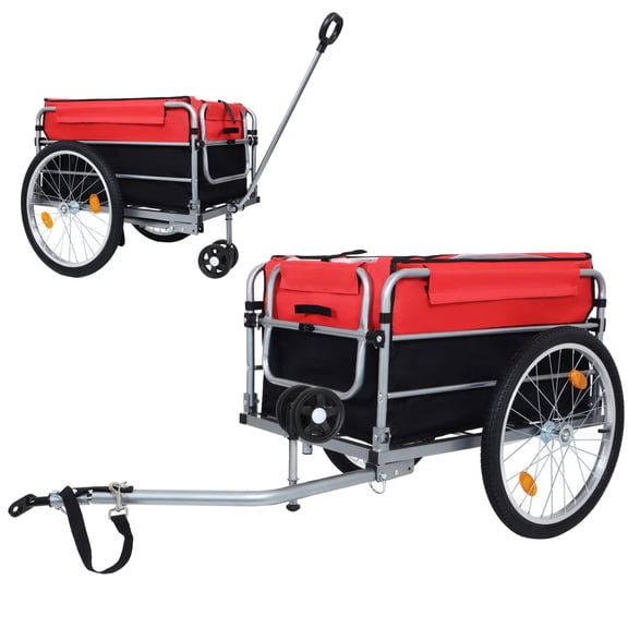 GDF Studio Heavy Duty Bike Cargo Trailer with Steel Frame, Folding Luggage Cart, Black and Red