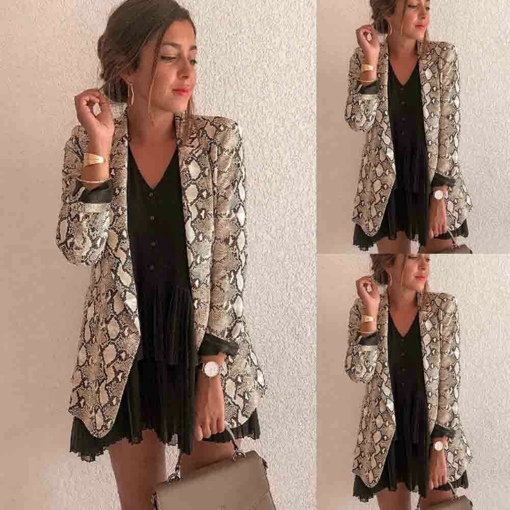 Women Blazers Coats Elegant Print Slim 