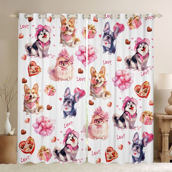 Feelyou Dog Curtains Pack of 2 (52x84 Each), Romantic Valentines Day Window Curtains