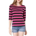 thumbnail image 2 of INSPIRE CHIC T-Shirt pour Femme Fête des Mères Non Doublé Col Rond Manches au Coude Coupe Ajustée Décontracté m Fuchsia Noir, 2 of 8