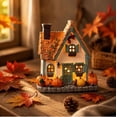 thumbnail image 4 of 2Pcs Fall Harvest Light Up House Set, 7.5" Resin Pumpkin Cottage Figurines with LED Lights for Autumn and Thanksgiving Decor, 4 of 6