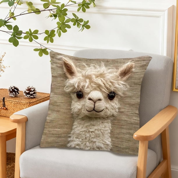 Juego de cojines con estampado de animales adorables para dormitorio, sala de estar o sofá (45x45 cm). Funda de almohada de tela de lino.