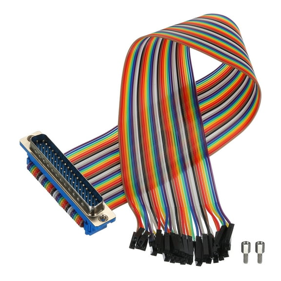 1 Pcs IDC Rainbow Wire Flat Ribbon Cable DP37 Male to 37P Female 11.8 Inch Length 2.54mm Pitch
