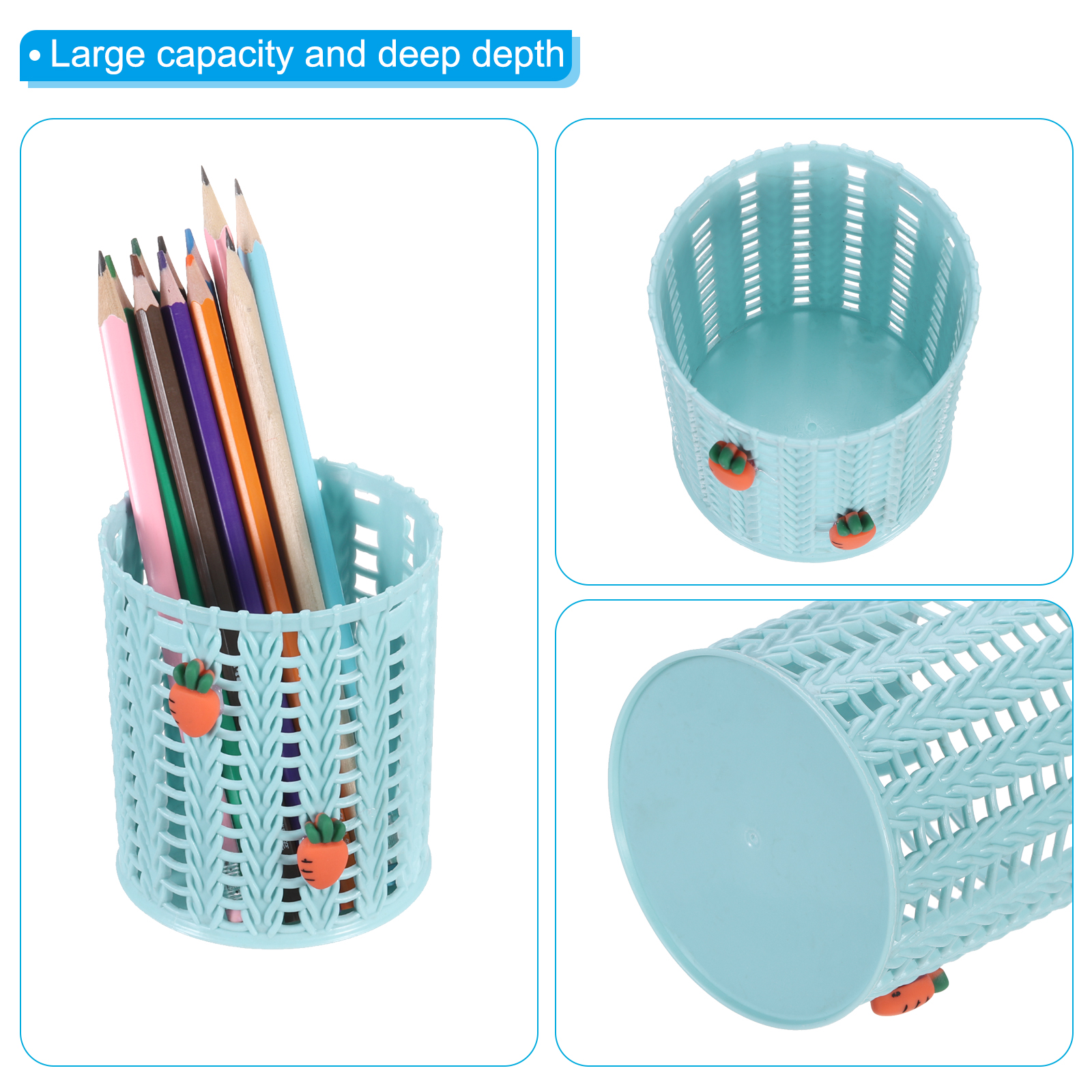 Unique Bargains Plastic Pen Holder for Desk Cute Pencil Holders Organizer 2Pcs Blue