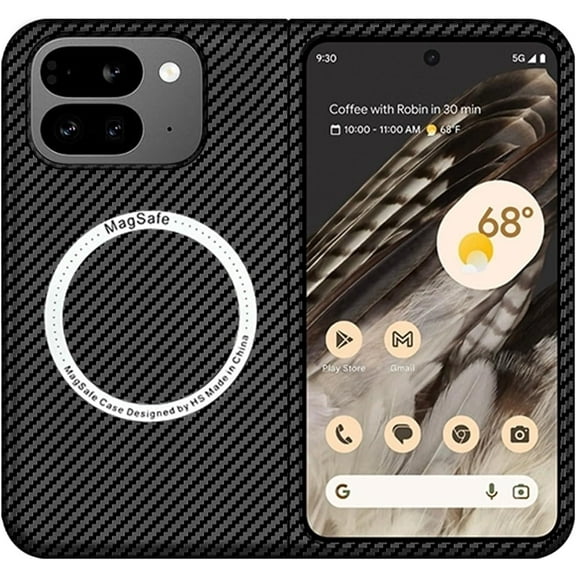 Magnetic Case for Google Pixel 9 Pro Fold Case Compatible with MagSafe Carbon Fiber Slim Ultra Anti-Scratch Shockproof Case, Black