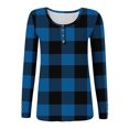 thumbnail image 4 of Stichou Fall Shirts for Women 2025 Henley Plaid Slim Fit Long Sleeve Basic Tops Casual Button T-Shirts Trendy Clothes Blue S, 4 of 5