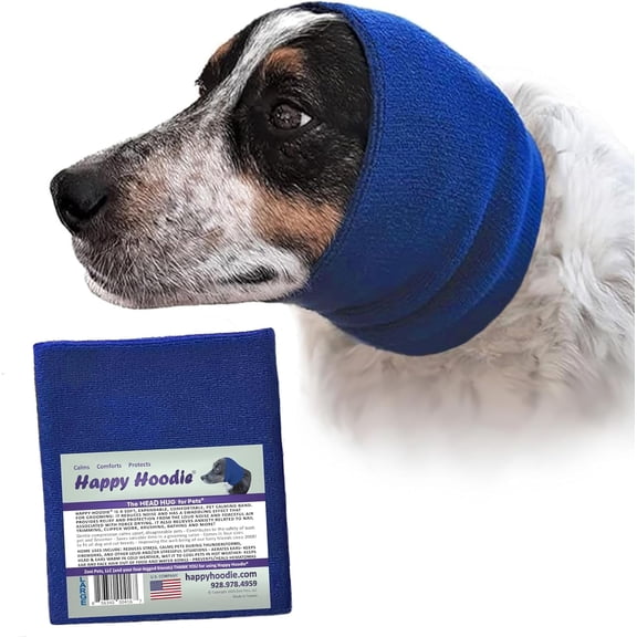 Happy Hoodie The Original Dog & Cat Calming Band for Anxiety Relief, Noise Protection, Grooming, Thunder, Fireworks, Large Blue, Since 2008