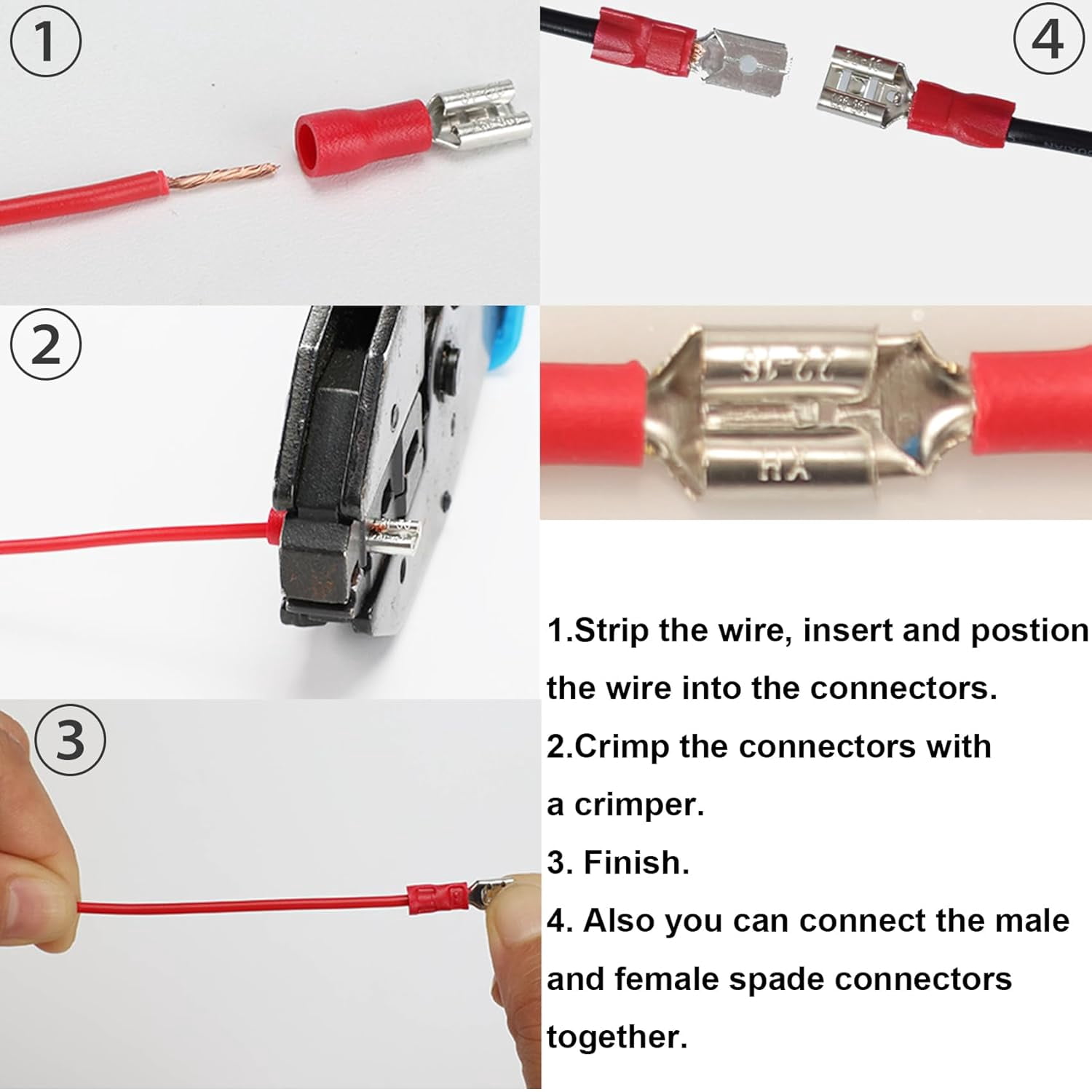 Quanmin 300PCS Mixed Quick Disconnect Electrical Insulated Butt Bullet Spade Fork Ring Solderless Crimp Terminals Wire Connectors Assortment Kit Cold Crimp Terminals