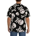 thumbnail image 3 of Lsque black white Skull bone print Men's Cuban Collar Short Sleeve Shirt Summer Beachwear Casual Button Down Fashionable Vacation Leisure Shirt-4X-Large, 3 of 7