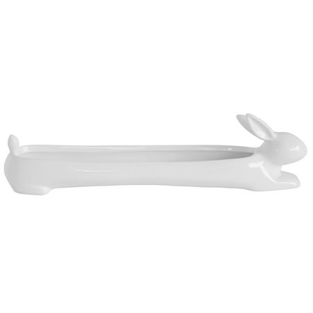 Rabbit Covered Dish - Rabbit Cracker Serving Dish Tray - White Ceramic 10 1/2 Inches Long