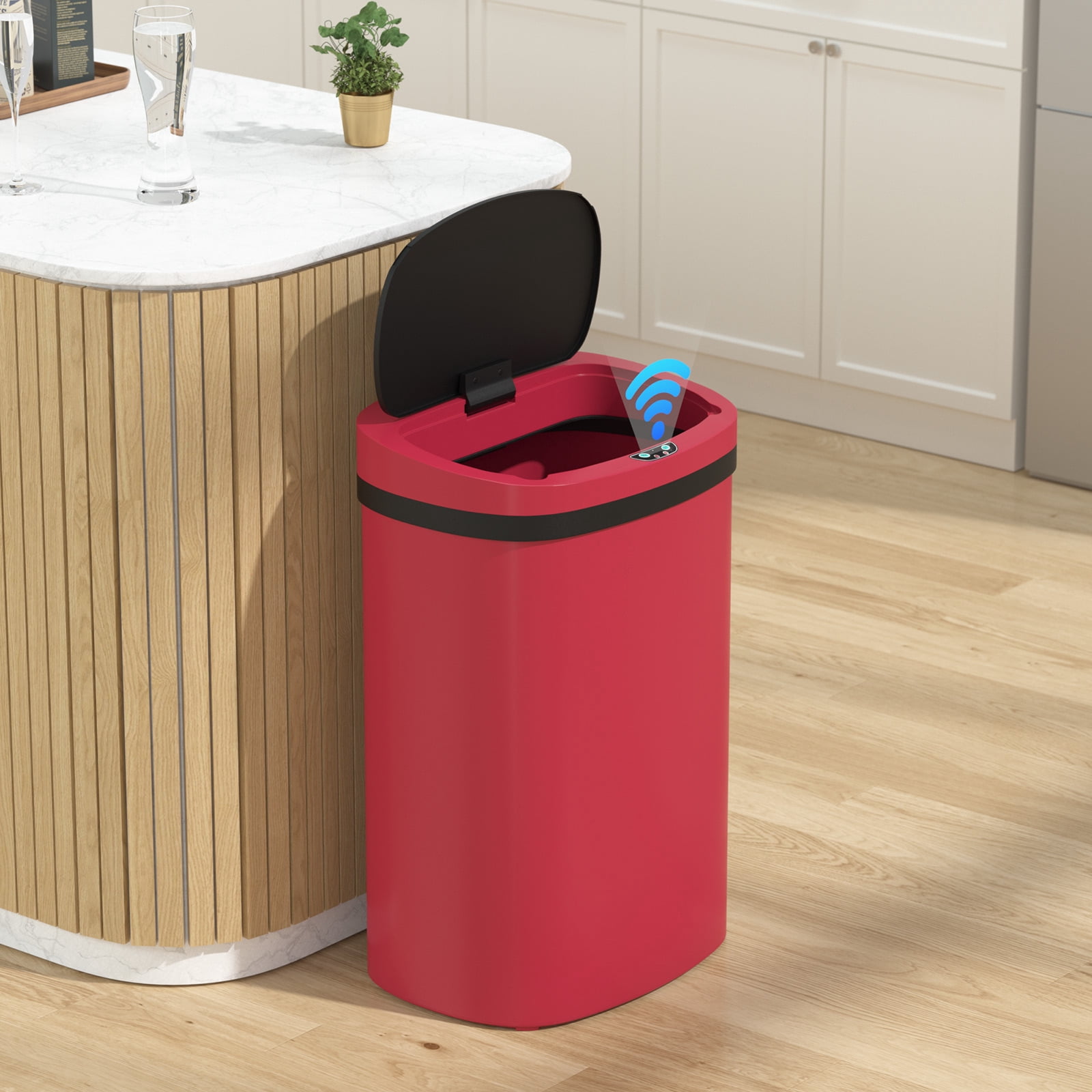 CL.HPAHKL 13 Gallon Automatic Trash Can with Lid, Kitchen Plastic Garbage Can, Red