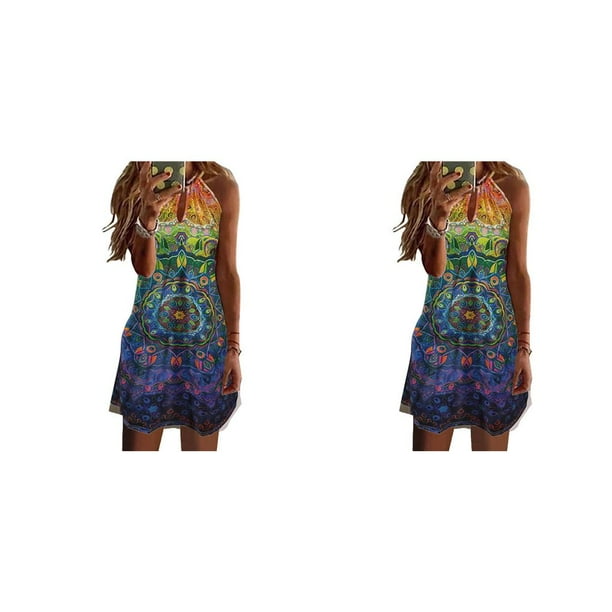 Vestido informal sin mangas bohemio elegante Minnieouse estampado playero L 2piezas