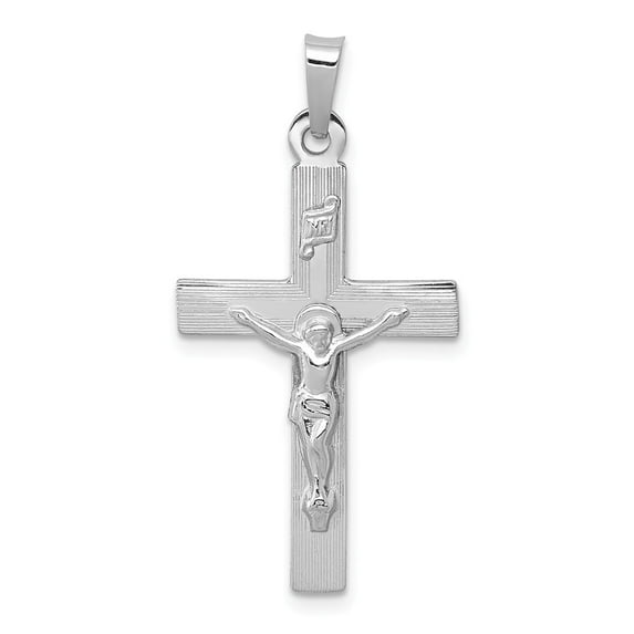 14K White Gold Charm Pendant Themed 33 mm 19 Inri Crucifix
