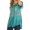 thumbnail image 3 of Sakkas Nayen Tie-Dye Sheer Cap Sleeve Embellished Relaxed Fit Drawstring Tunic Top - Teal - Plus Size, 3 of 5