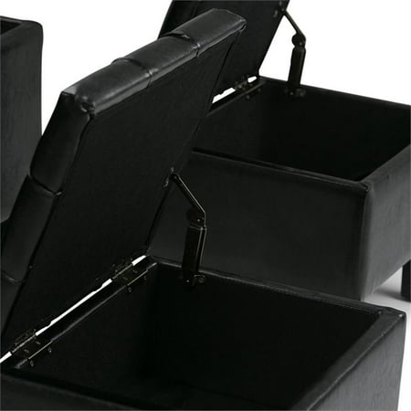 Simpli Home - Dover Rectangular Faux Leather Storage Ottoman Bench (Set of 3) - Midnight Black