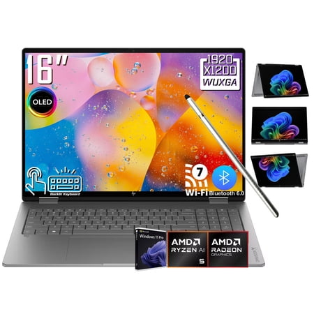 HP OmniBook X Flip 2-in-1 AI Laptop, 16" 2K 1920 x 1200 OLED Touchscreen, AMD Ryzen AI 5 430, 5MP IR Webcam, Backlit KB, Stylus Pen, Win11 Pro (16GB DDR5 RAM | 512GB SSD)