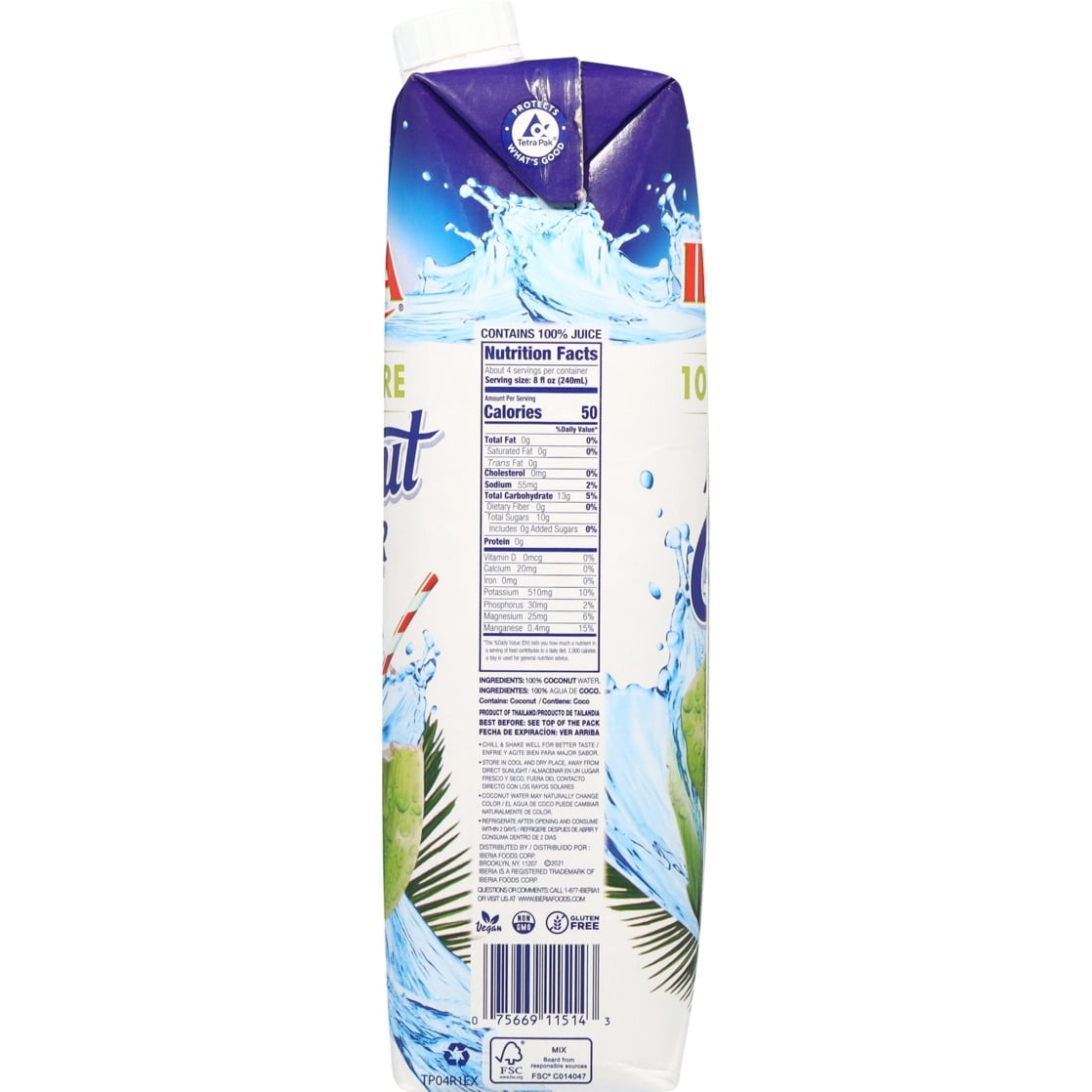 (3 pack) Iberia 100% Pure Coconut Water in Bottle, 33.8 fl oz, Natural Hydration Beverage