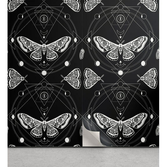 Ambesonne Lunar Moth Peel & Stick Wallpaper for Home, Medieval Astrology Print, 13"x36", White Charcoal Grey