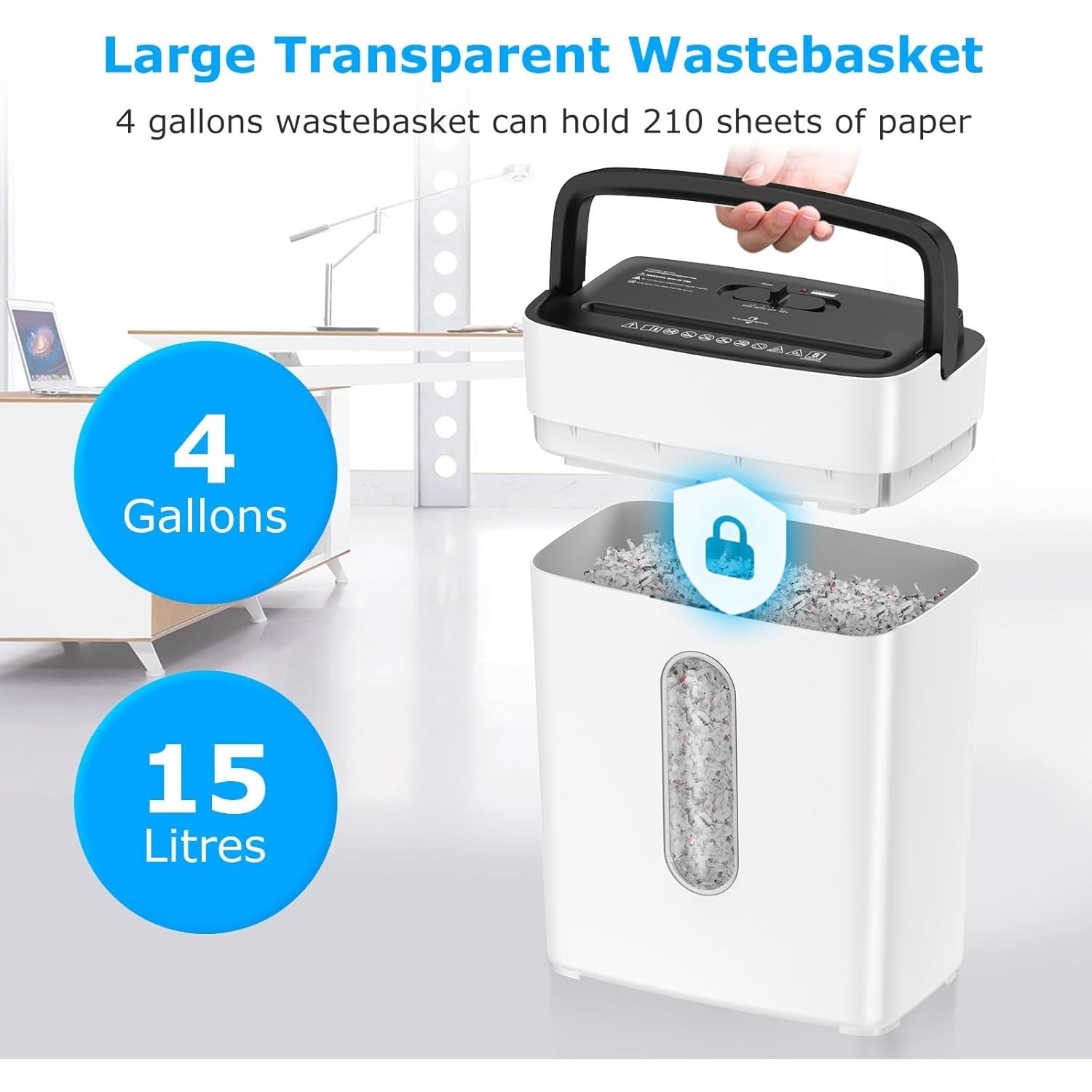 Shredders for Home Office, 8-Sheet Cross Cut Credit Card Shredder, Small Paper Shredder for Home Use with 4 Gal Bin, P-4 High Security Level, White