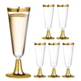 thumbnail image 1 of 6 Pack 5 Oz Clear Plastic Champagne Flutes with Gold Rim Disposable Wine Cups-gold-, 1 of 6